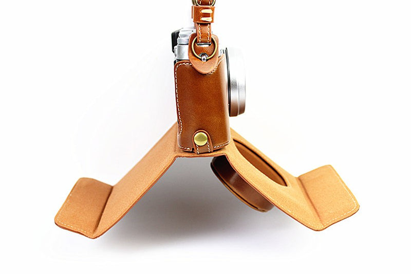 X100 Case, BolinUS Handmade PU Leather Fullbody Camera Case Bag Cover for Fujifilm Fuji X100 X100S X100T Bottom Opening Version + Neck Strap -Brown Brown