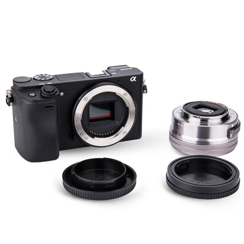 2 Pack E Mount Body Cap Cover & Rear Lens Cap for Sony A6000 A5100 A6100 A6300 A6400 A6500 A6600 ZV-E10 A7C A7 A7II A7III A7IV A7R A7RII A7RIII A7RIV A7S A7SII A7SIII A9 A9II & More Sony Camera Lens For Sony E Mount