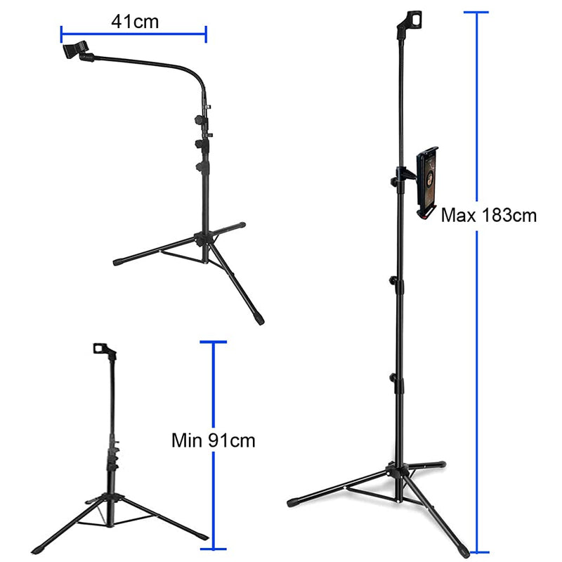 FomCcu Microphone Stand Microphone Tripod Adjustable Height Up To 183CM Gooseneck Mic Stand Tripod with Carrying Bag Mic Clips Phone Holder, Black