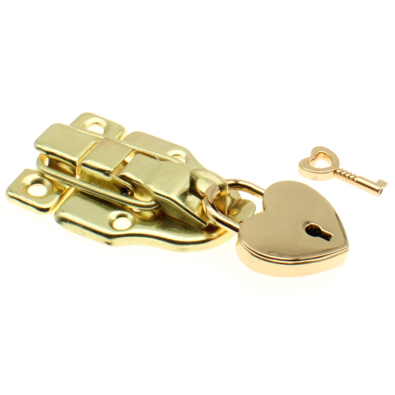 OZXNO Retro Style Duckbilled Toggle Hasp Latch Heart-Shaped Padlock and Antique Mini Folding Hinge Kit with Mouting Screws for Repair/Decorative Wooden Jewelry Box(Gold) 1 SET Gold