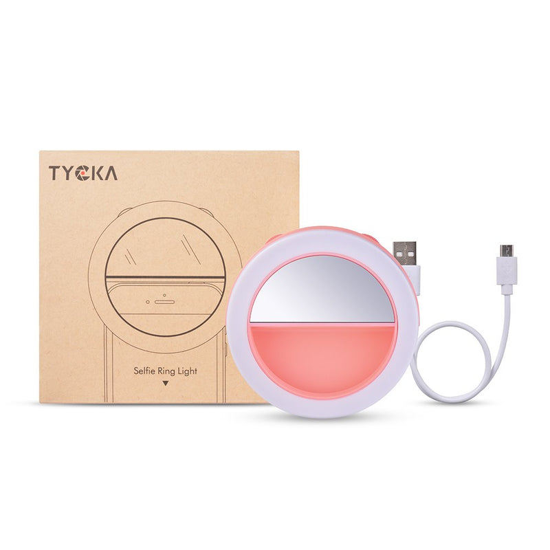 TYCKA Selfie Ring Light, 40 LED Stepless Brightness Control, Independent Dimmable Warm White and Cold White, Clip-on and Rechargeable Design, Ultra-Bright, for iPhone Samsung Sony, Pink