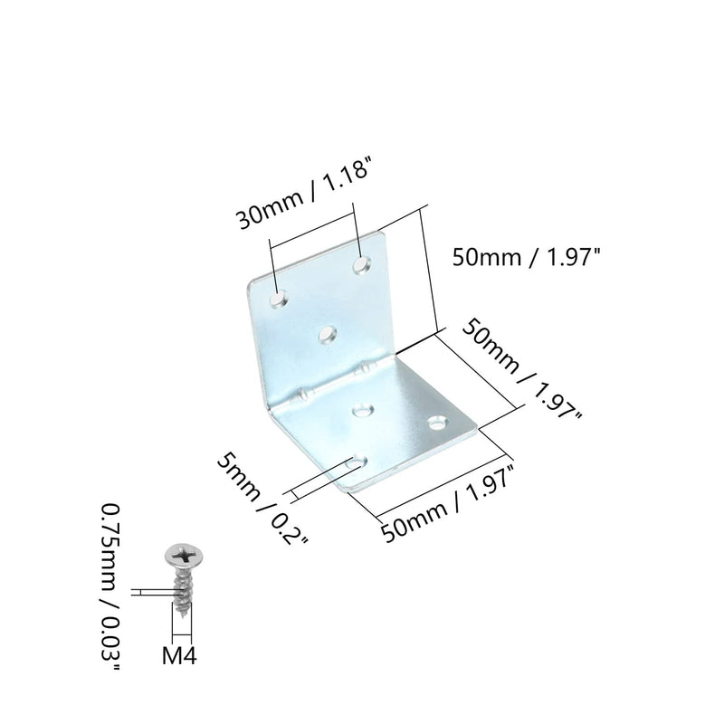MroMax 6PCS Right Angle Bracket Corner Bracket 1.97" x 1.97" (L x W) Galvanized Angle Bracket Fastener Right Angle Bracket Suitable for Furniture Wooden Cabinet