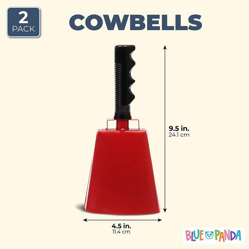 Cowbells with Handles, Red Noise Makers Set (9.5 Inches, 2-Pack)