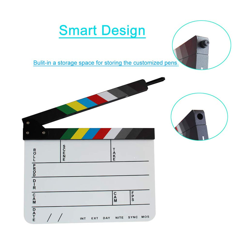 Coolbuy112 Acrylic Film Directors Clapboard, Hollywood Filming Slate Movie Clapboard Decoration Larger Scene Clapper Board with a Magnetic Blackboard Eraser and Two Custom Pens