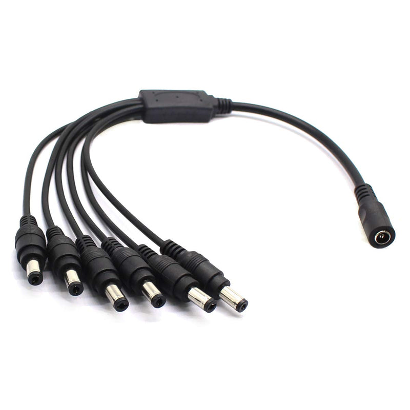 2-Pack 1 to 6 Way DC Power Splitter Cable 5.5mm x 2.1mm for CCTV Cameras DVR LED Light Strip