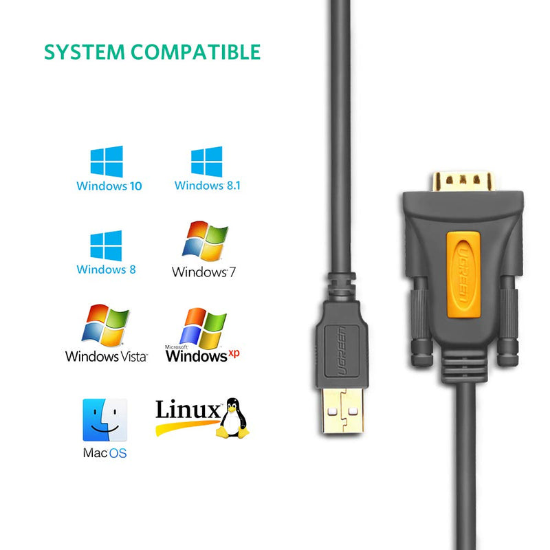 UGREEN USB to RS232 Adapter Serial Cable DB9 Male 9 Pin with PL2303 Chipset for Windows 10 8.1 8 7 XP Vista, Mac OS, Linux, 10FT