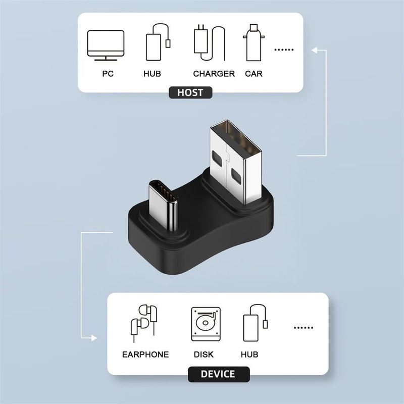 xiwai USB 3.1 Type C Male to USB3.0 A Type Male 10Gbps Data Down Opposite U Shape Back Angled Charge Adapter 90 Degree for Laptop Phone