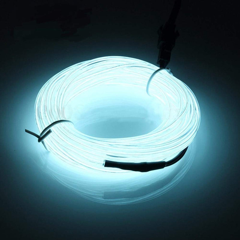 Reyzauyr El Wire White, Neon Lights, Battery Pack Portable String Lights, High Brightness Illumination Electroluminescence Rope Lights for Xmas Party Decoration(5m/16ft, White)