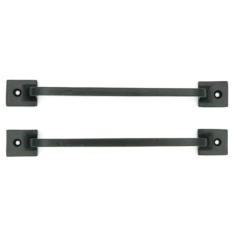 Black Cast Iron Pull Handles 9 inch (Squared Base, Set of 2) - Cabinet Door Handles, Gate Handle Pull, Barn Door Hardware, Grab Handles