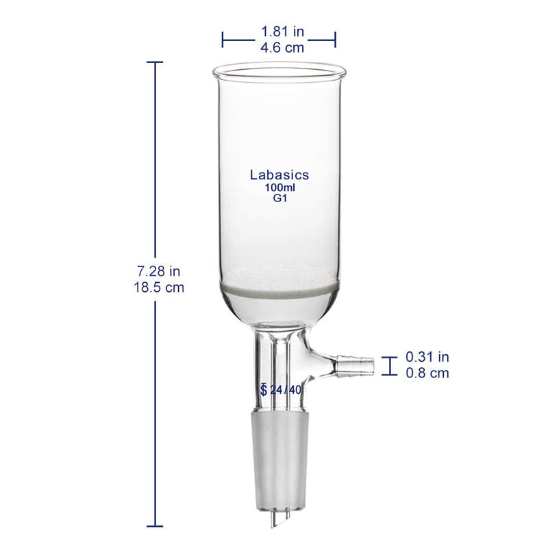 Labasics Borosilicate Glass Buchner Filtering Funnel with Coarse Frit (G1), 46mm Inner Diameter, 80mm Depth, with 24/40 Standard Taper Inner Joint and Vacuum Serrated Tubulation (100ml) 100 ml