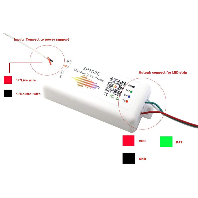 VIPMOON SP107E Bluetooth LED Music Controller Full Color Controller iOS/Andriod App Control Support WS2811 WS2812B WS2801 SK6812 Suitable for LED Strip or LED Matrix Panel