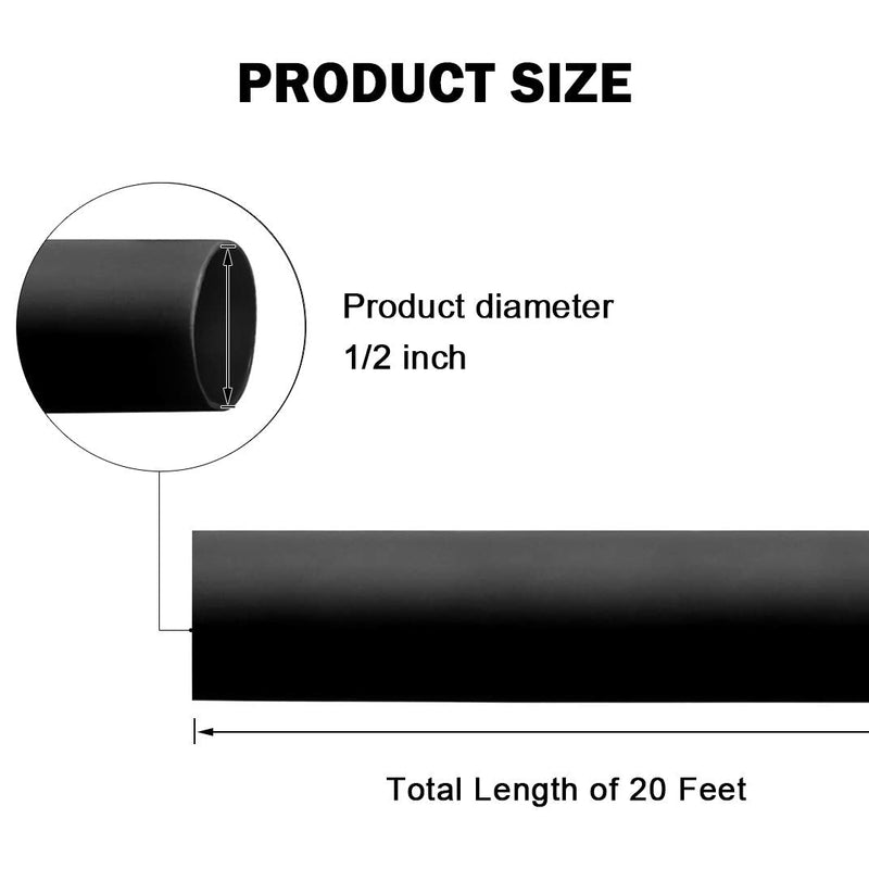 1/2" Wire Heat Shrink Tube Polyolefin Marine Heat Shrink Tubing 3:1 Dual Wall Adhesive-Lined Electric Tubes for Cable Wires, Black 20 Ft 1 20FT( 1/2", Black)