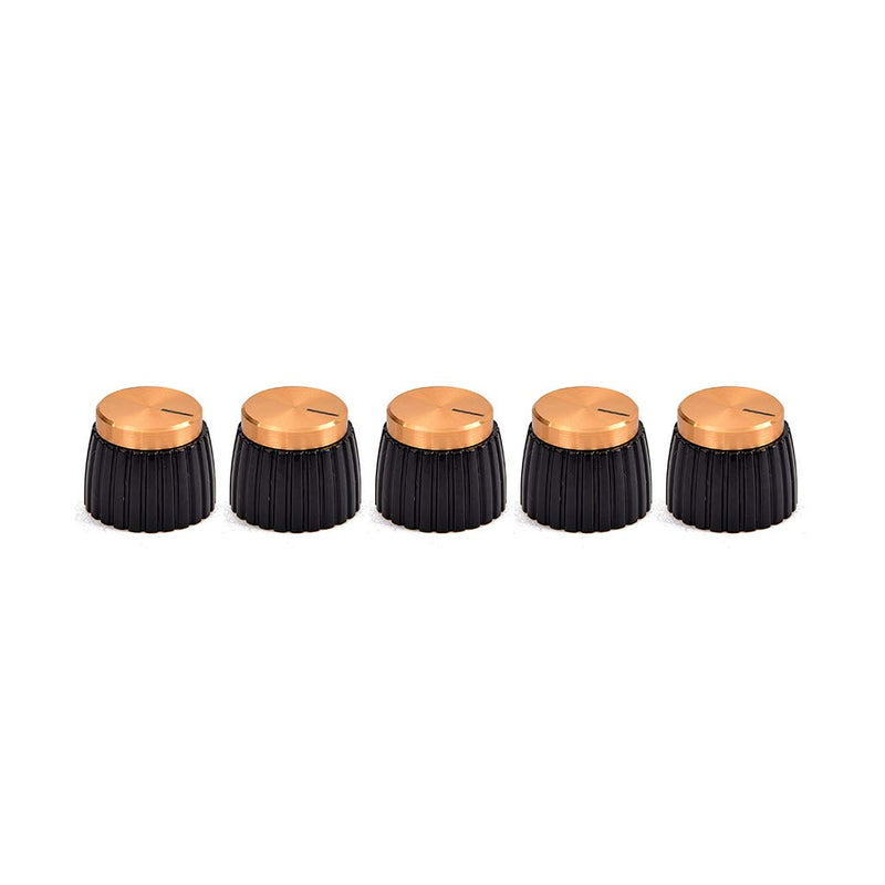 Alnicov 5PCS High Quality Guitar Amp Amplifier Push On Fit Knobs Black With Gold Aluminum Cap Top Fits 6Mm Diameter Pots Marshall Amplifiers