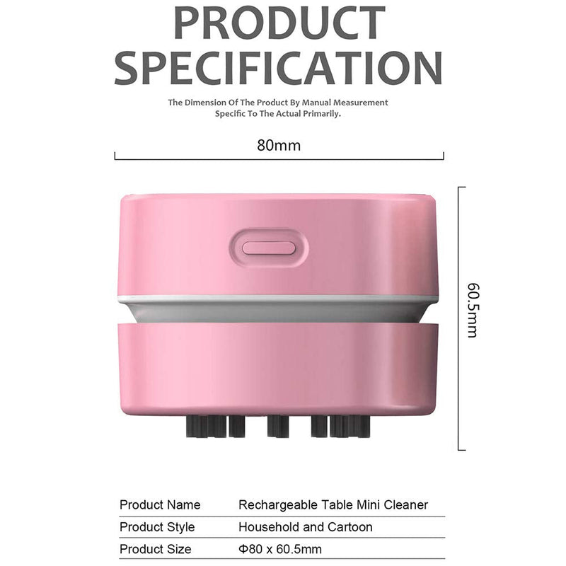 ODISTAR Desktop Vacuum Cleaner,Mini Table dust Sweeper Energy Saving,High Endurance up to 400 mins,Cordless&360º Rotatable Design for Cleaning Hairs,Crumbs,Computer Keyboard of Gifts for Kids (Pink) Pink
