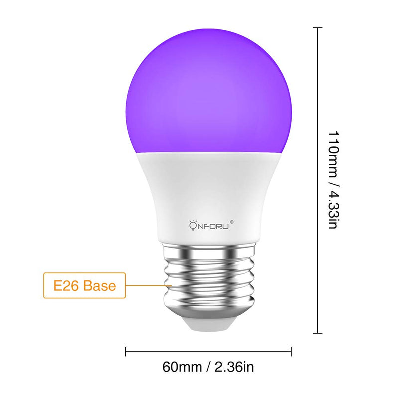 [AUSTRALIA] - Onforu LED Black Lights Bulb, 7W A19 E26 Bulb, 385-400nm, Glow in The Dark for Blacklight Party, Body Paint, Fluorescent Poster, Neon Glow ( 2 Pack ) 