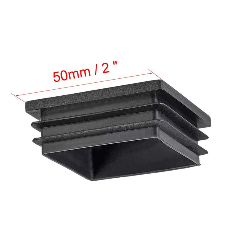 12Pack 2 Inch Square Plastic Plugs - 2x2 End Caps - Inserts, Black End Caps for Metal Tubing, Fences, Glide Protection from Chair Legs and Furniture 12