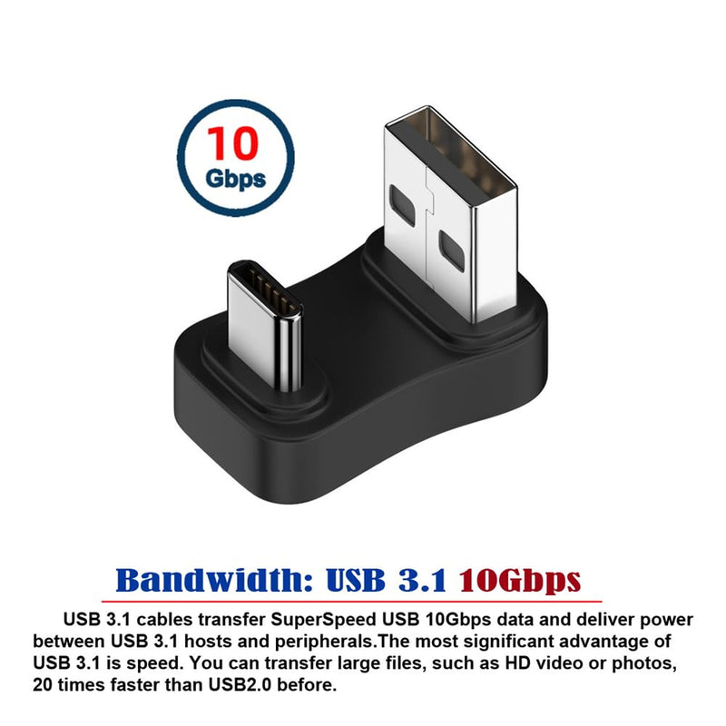 xiwai USB 3.1 Type C Male to USB3.0 A Type Male 10Gbps Data Down Opposite U Shape Back Angled Charge Adapter 90 Degree for Laptop Phone