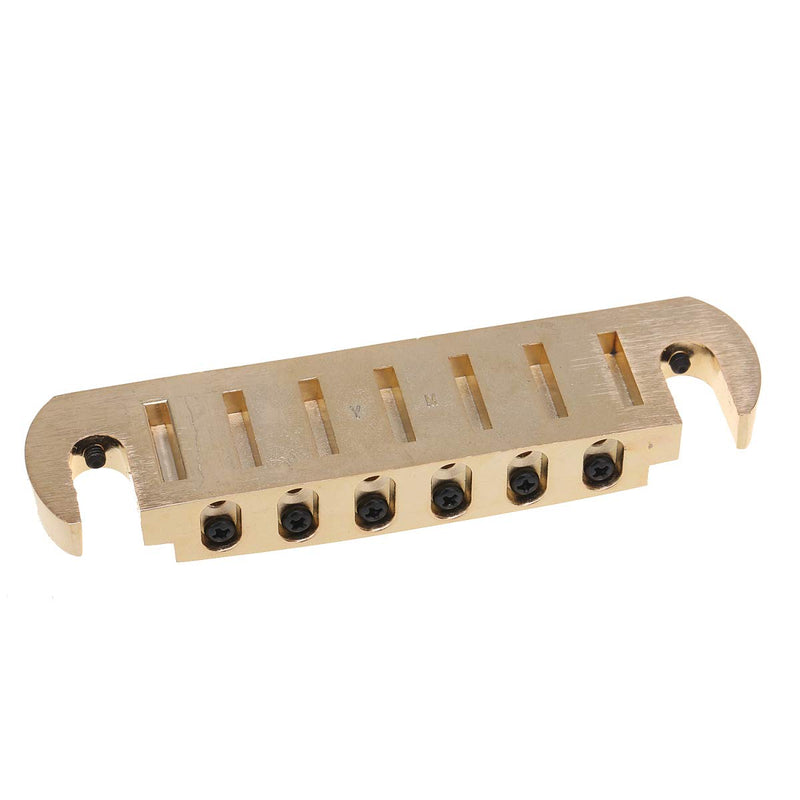 Wilkinson 52mm(2-3/64 inch) String Spacing Adjustable Pigtail Style Wraparound Bridge Compatible with USA Les Paul/Epiphone Les Paul Junior Style Guitar, Gold