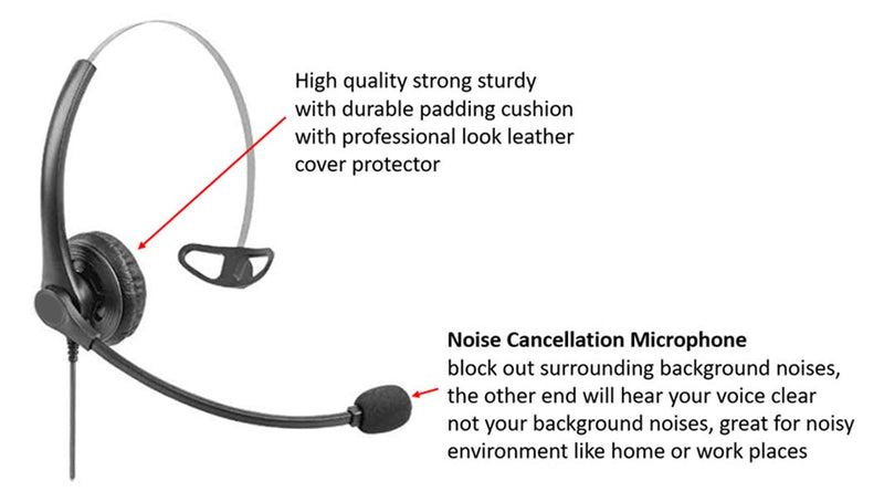 USB Plug Hands-Free Call Center Noise Cancelling Corded Monaural Headset Headphone with Mic Mircrophone for Both Office PC VOIP Softphone and Telephone with USB Plug for Headset