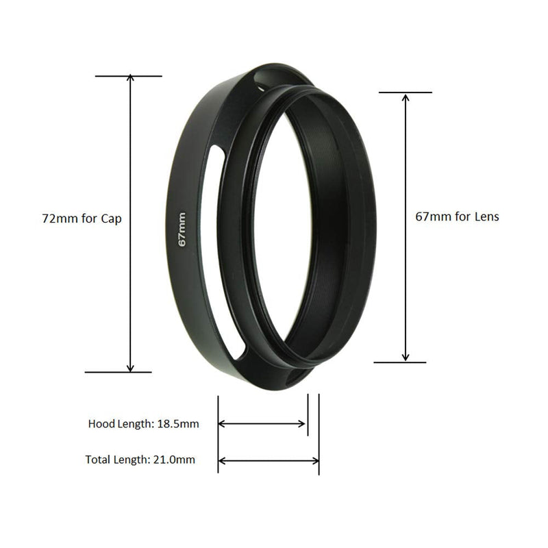 SIOTI Camera Standard Hollow Vented Metal Lens Hood with Cleaning Cloth and Lens Cap Compatible with Leica/Fuji/Nikon/Canon/Samsung Standard Thread Lens 67mm Standard Vented