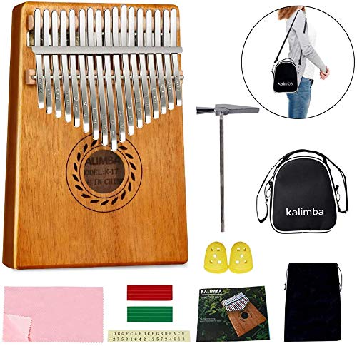 POMAIKAI Kalimba Thumb Piano 17 Keys, Portable Finger Piano with Study Instruction and Tune Hammer, Professional Mahogany Musical Instrument for Kids Adult Beginners(Red Brown) … Red Brown