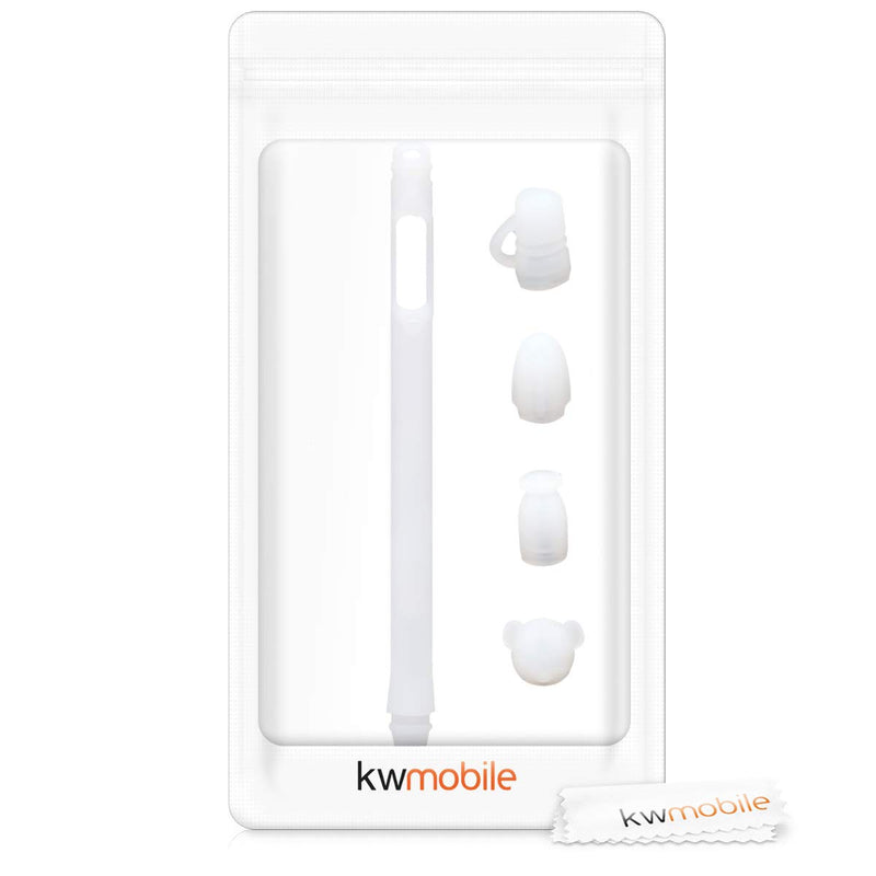 kwmobile Sleeve Compatible with Apple Pencil (1. Gen) - Nib Case with Attachments Soft Grip Cap Holder - Matte Transparent