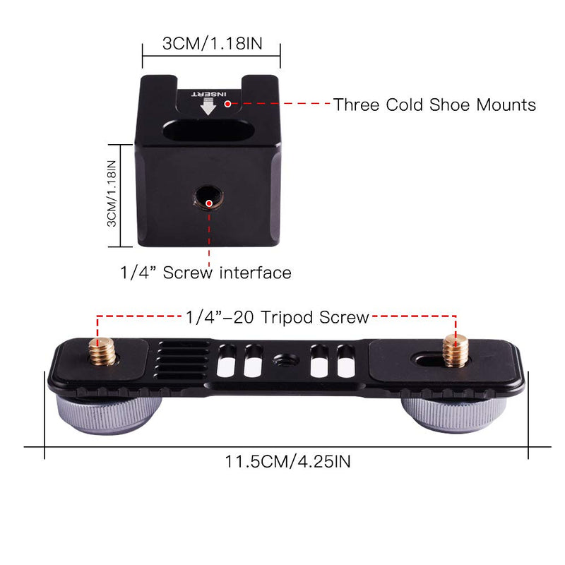 Quadruple Cold Shoe Stabilizer Mounts - Aluminium Hot Shoe Mount Plate Adapter for Zhiyun Smooth 4 & Q/DJI OSMO Mobile & 2/Feiyu Gimbals and All Major Stabilizer Accessories
