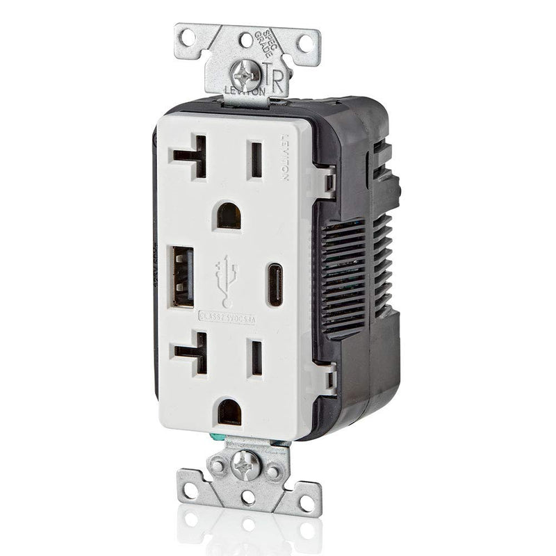 Leviton T5833-W 20-Amp Type-C USB Charger/Tamper Resistant Receptacle, White Tamper Resistant