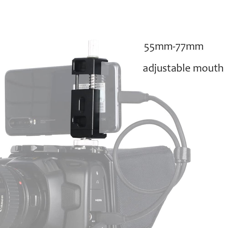 NICEYRIG T5 T7 SSD Bracket with Cold Shoe Mount 1/4 Thread for BMPCC 4K/6K/6K Pro Z Cam, 57mm to 77mm Adjustable Mouth Applicable for Portable Charger, Phone, Wireless Receiver - 477