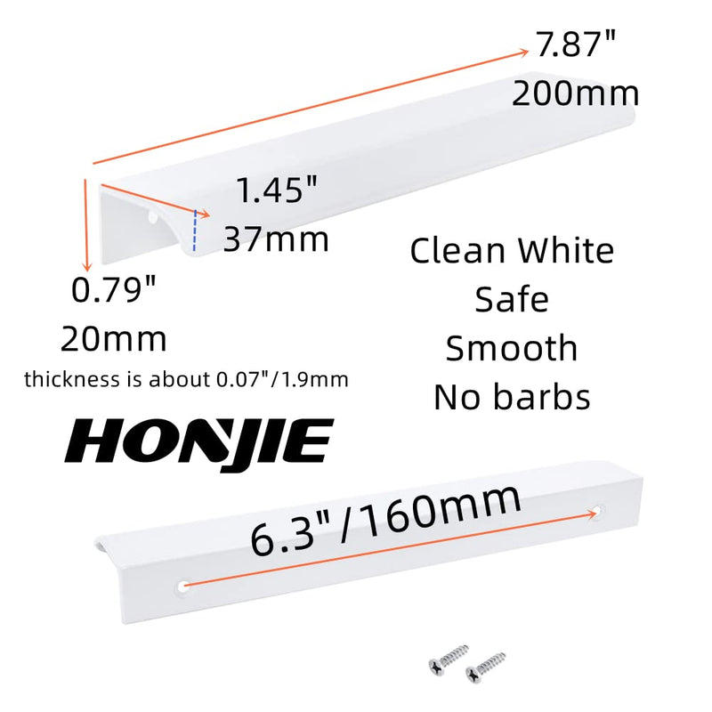 HONJIE 10Pcs 7.87" White Arc Surface Pull,White Edge Pulls Furniture Drawer Handles Hidden Cabinet Handle,Hole Dia.6.3"/160mm L 7.87"/200mm 10P