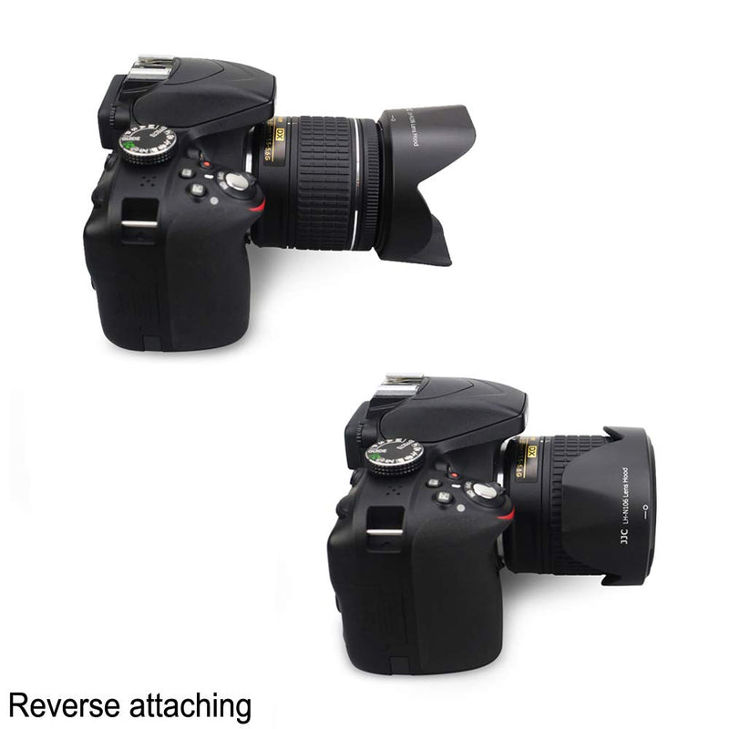 Camera Lens Hood JJC Lens Shade for Nikon AF-P DX NIKKOR 18-55mm f/3.5-5.6G VR Lens & Nikon 1 NIKKOR VR 10-100mm f/4-5.6 Lens Replaces Nikon HB-N106 Lens Hood no Vignetting Reverse Attaching -Black