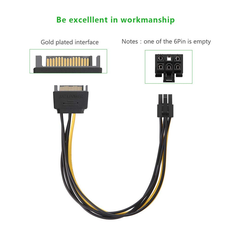 UGREEN Sata Power Cable Sata15 Pin to 6 Pin PCI Express Graphics Video Card Power Cable Adapter 8 Inch