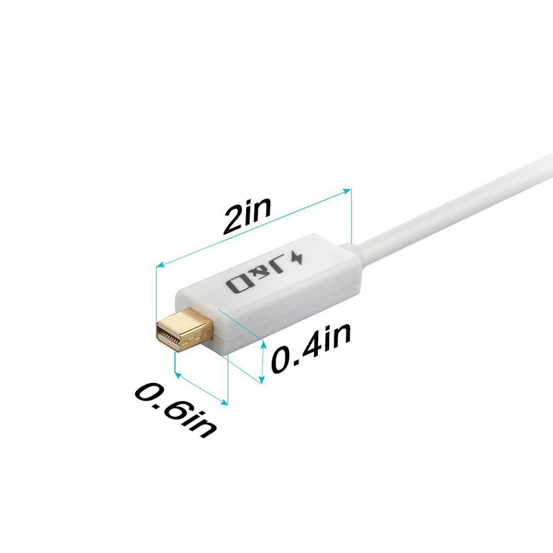 J&D Tech Mini DisplayPort (Thunderbolt Port) to DVI Cable Adapter (White, 6 Feet)