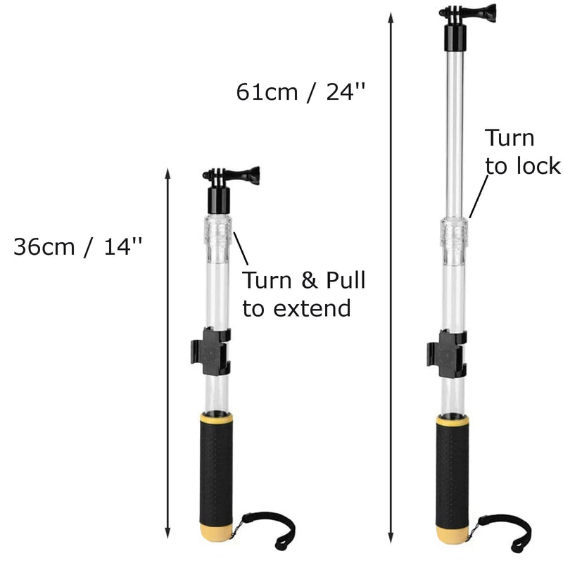 Digicharge Floating Monopod Extendable Selfie Stick Pole Mount with Hand Strap for Action Camera GoPro Hero Hero10 Hero9 Max Akaso Vemont Telescopic Waterproof Float