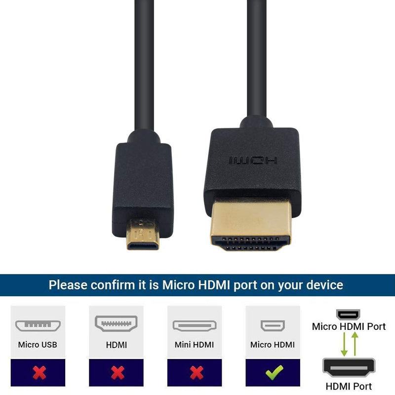 Duttek Micro HDMI to HDMI Cable, HDMI to Micro HDMI Cable, Extreme Slim Micro HDMI Male to HDMI Male Cable Support 1080P, 4K, 3D for GoPro Hero 8/7 Black,Sony A6500/A7,Canon Camera,etc(1M/3.3Feet) 1M/3.3 Feet