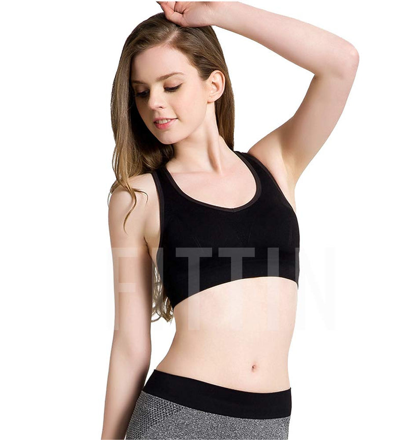 FITTIN Racerback Sports Bras for Women- Padded Seamless High Impact Support for Yoga Gym Workout Fitness Black Small