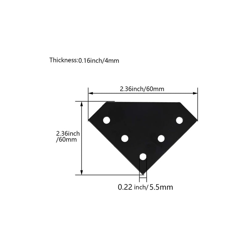 Yinpecly 4 Pcs Aluminum Alloy Outside Joining Plate 2.36" x 2.36" x 0.16" (L x W x T) with 5Hole Joint Bracket Black