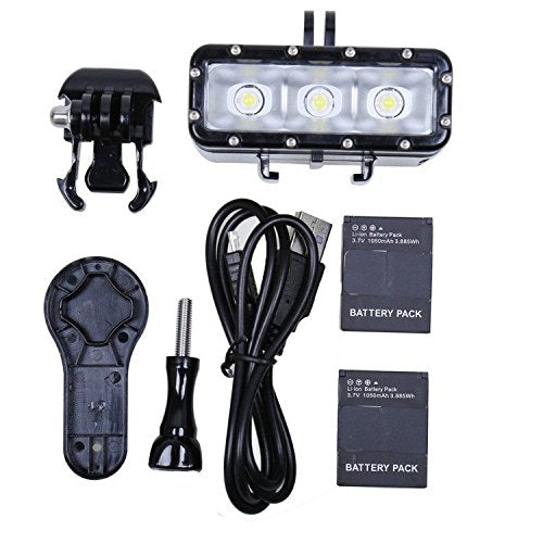 Underwater Lights, Portable LED Video Light, Double Battery Waterproof Diving Lights, High Power Dimmable Lights with 98ft for GoPro, Hero, Xiaomi