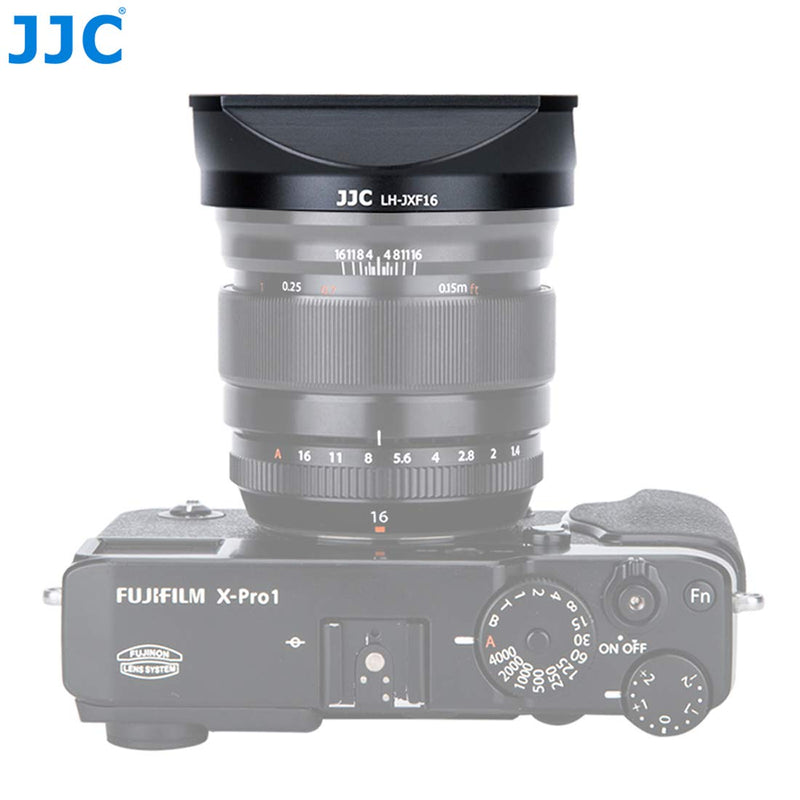 JJC LH-JXF16 Square Metal Bayonet Hood for Fujinon XF16mmF1.4 R WR, Fujinon Lense XF 16mm F1.4 R WR, Fuji 16mm F1.4 Lens Hood, Fujinon 16mm 1.4 Hood, Slide Front Cap, Replaces Fujifilm LH-XF16