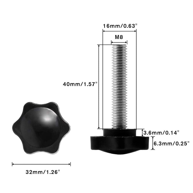 SPEEDWOX 6 Pcs Clamping Screw Knob M8 x 40 Plum Hex Shaped Hand Knobs Knurled Thumb Screw Handle Clamping Knob Male Thread Metric Thread M8*40