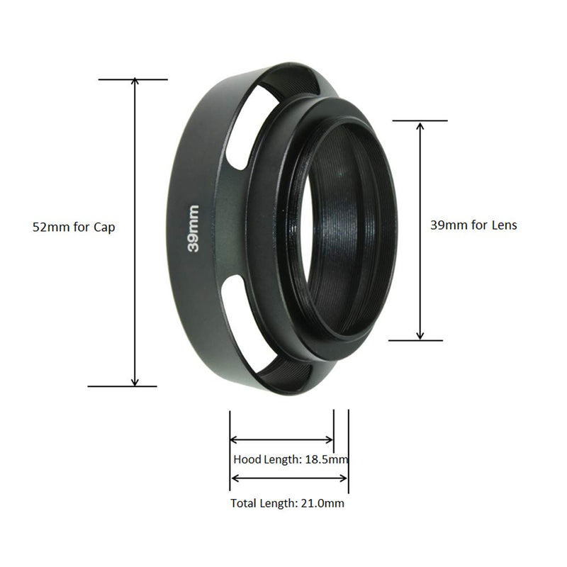 SIOTI Camera Standard Hollow Vented Metal Lens Hood with Cleaning Cloth and Lens Cap Compatible with Leica/Fuji/Nikon/Canon/Samsung Standard Thread Lens 39mm Standard Vented