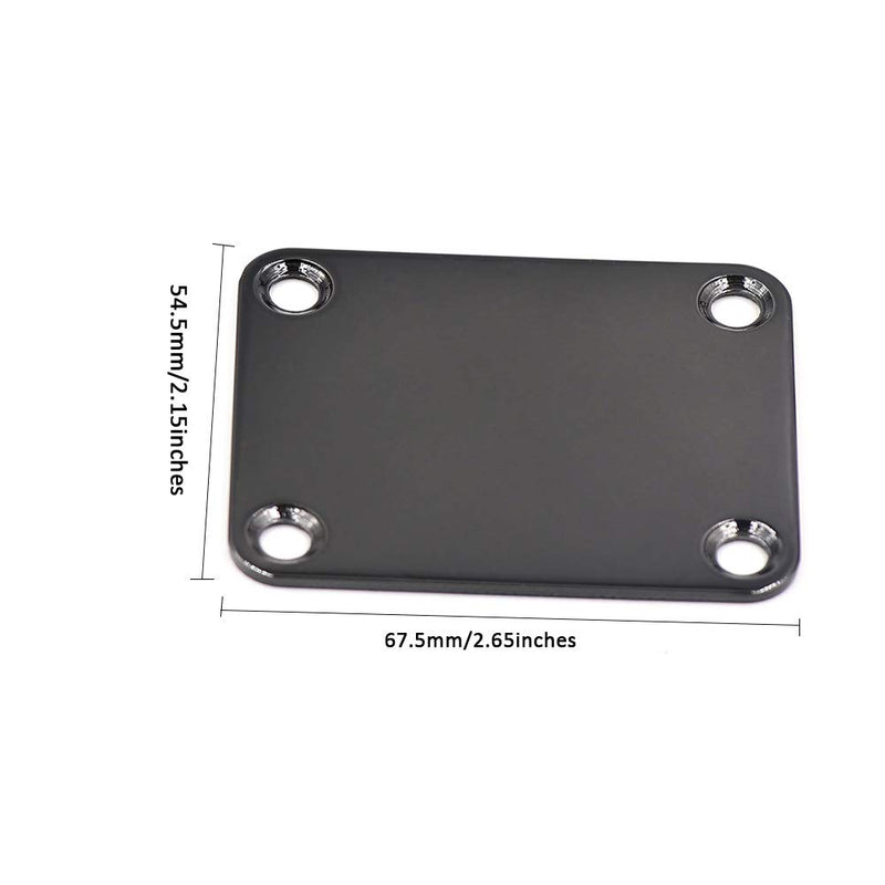 DISENS Bass Guitar Neck Plate with Mounting Screws,Replacement Metal Neckplate 4 Holes Neck Joint Board for Electric Guitar (black) black