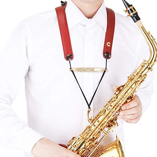 CIELmusic GOLDWING Adjustable Saxophone Neck Strap, Highly Reduces Neck Pain, Aluminum Dual Frame, Soft Synthetic Leather, for Saxophone (Black) Black