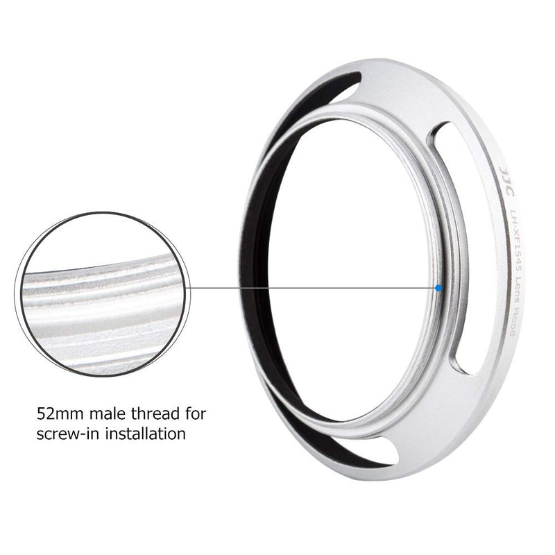 52mm Screw In Lens Hood Shade Cover for Fujifilm Fuji Fujinon XC 15-45mm F3.5-5.6 OIS PZ Lens on Camera X-T30 X-T20 X-T10 X-T200 X-T100 X-A7 X-A5 X-A10 X-E3 X-E2S XE2 X-S10 X-T4 X-T3 X-T2 Xpro3 Silver