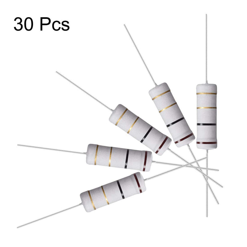 uxcell 30Pcs 1 Ohm Resistor, 5W 5% Tolerance Metal Oxide Film Resistors, Lead, Flame Proof for DIY Electronic Projects and Experiments