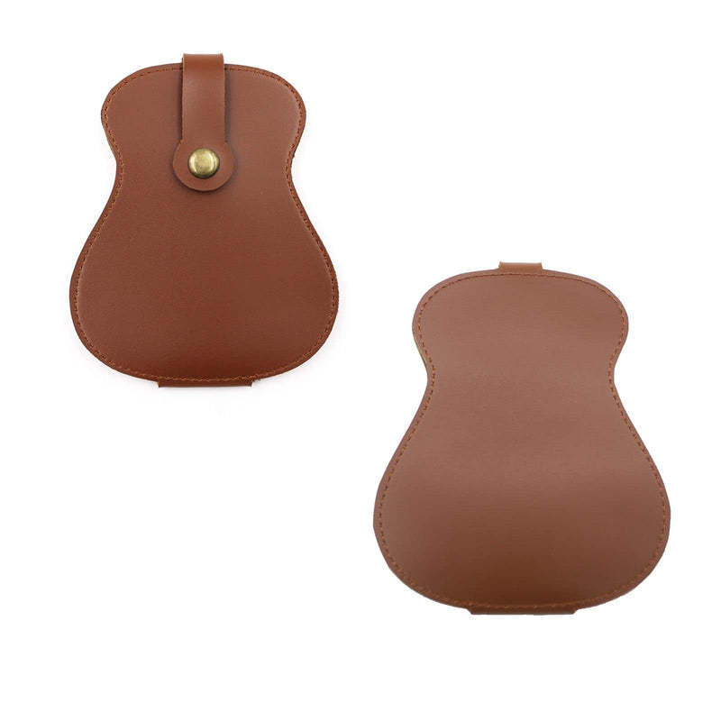 Guitar Shape Picks Holder Case Can Hold 18 Pieces Of Variety Thickness Picks Storage Pouch Box,High-quality Leather Guitar Plectrums Bag,Gift for Guitar Players (Brown)