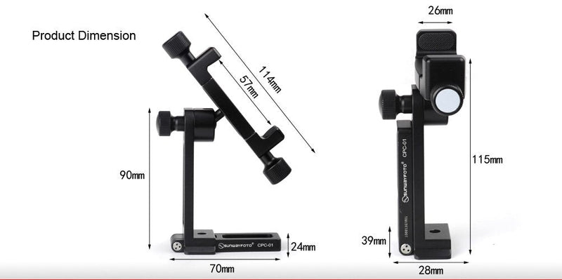 Sunwayfoto CPC-01 Arca / RRS Compatible Cell Phone Holder 56mm to 92mm / Mobile Phone Bracket Tripod Mount