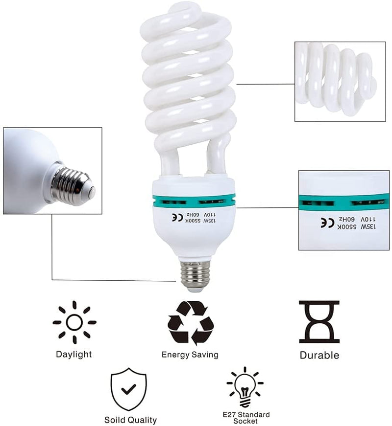 [AUSTRALIA] - 2pcs 135W Light Bulb 5500K CFL Daylight Spiral Softbox Lighting Kit Bulb in E27 Socket for Photography Photo 
