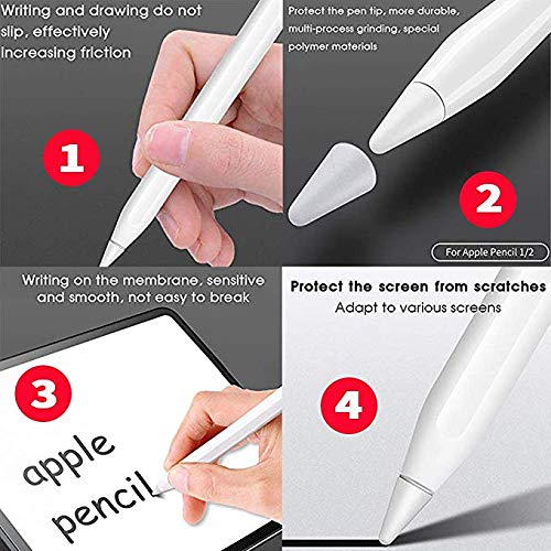Tip Replacement for Apple Pencil(Pack of 4).Compatible iPad Pro Pencil tip 1st and 2nd Generation ,The Tips Compatible 10.5 inch 12.9 inch 9.7 inch,+Non-Slip Writing Nib Protector (Pack of 4)