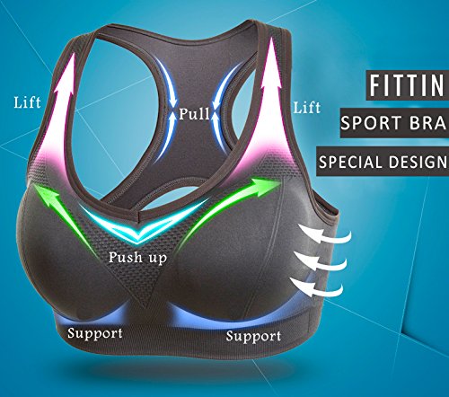 FITTIN Racerback Sports Bras for Women- Padded Seamless High Impact Support for Yoga Gym Workout Fitness Black Small